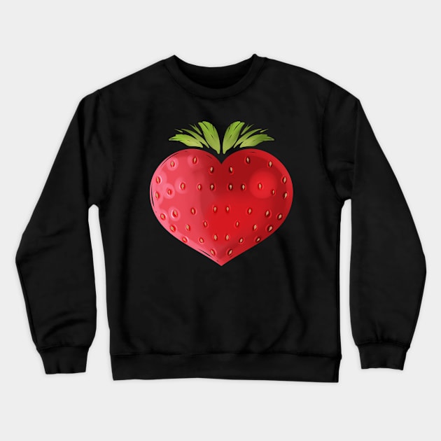 Strawberry In Heart Shape - Vegetarian - Go Vegan Crewneck Sweatshirt by SinBle